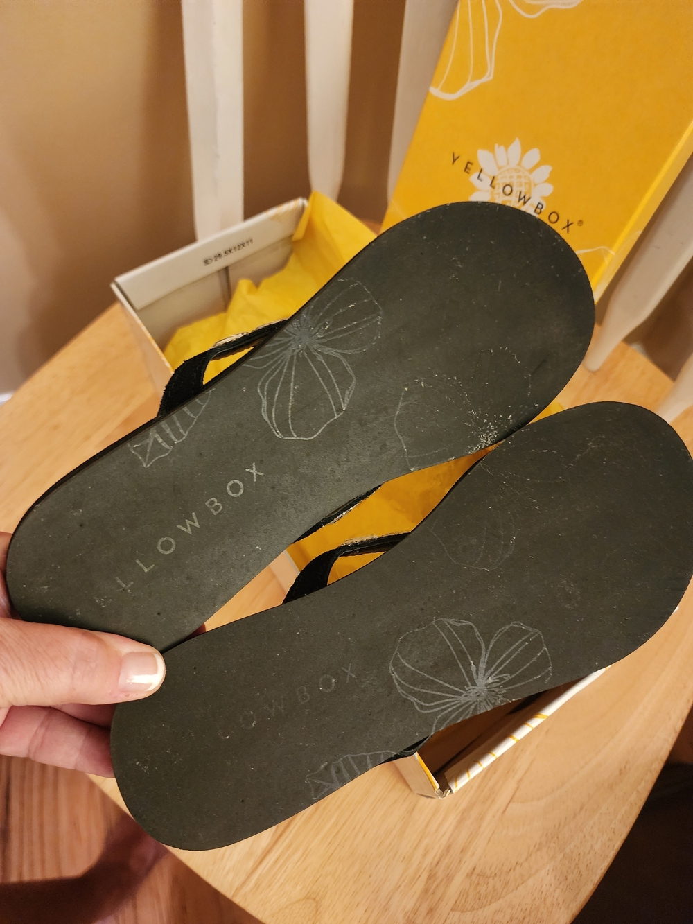 Yellow Box Black Embellished Flip Flop Sandals - Picture 4 of 4